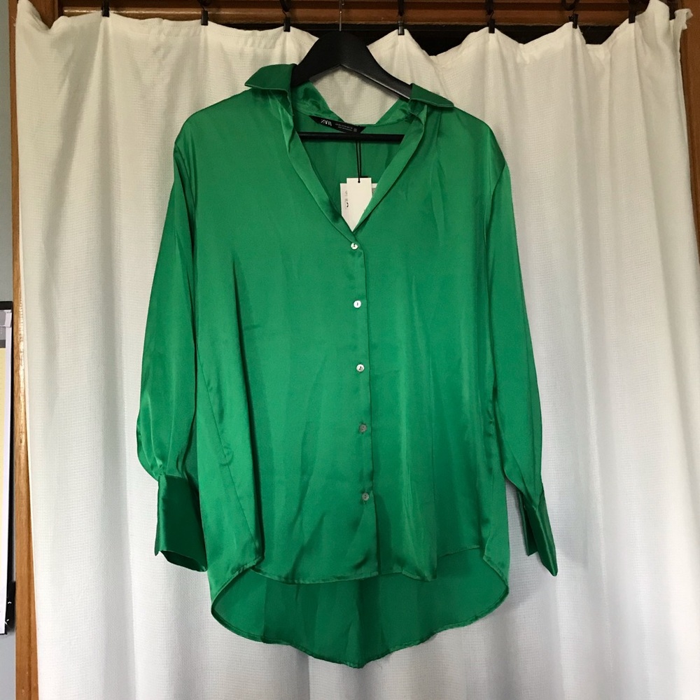 Zara Green Satin Button Down